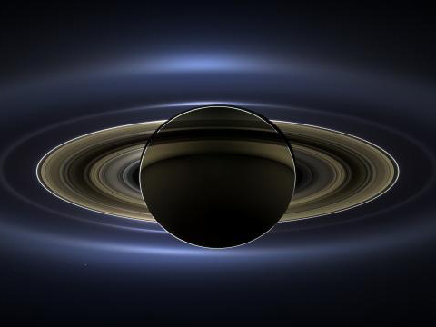 Images taken using the red, green and blue spectral filters of the wide-angle camera were combined and mosaicked together to create this natural-color view of Saturn and its rings
