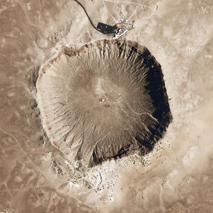 An impact crater on Earth, seen from above. 