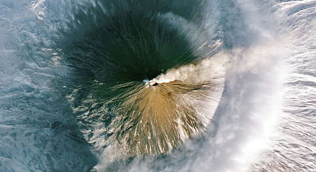 overhead photo of a volcano
