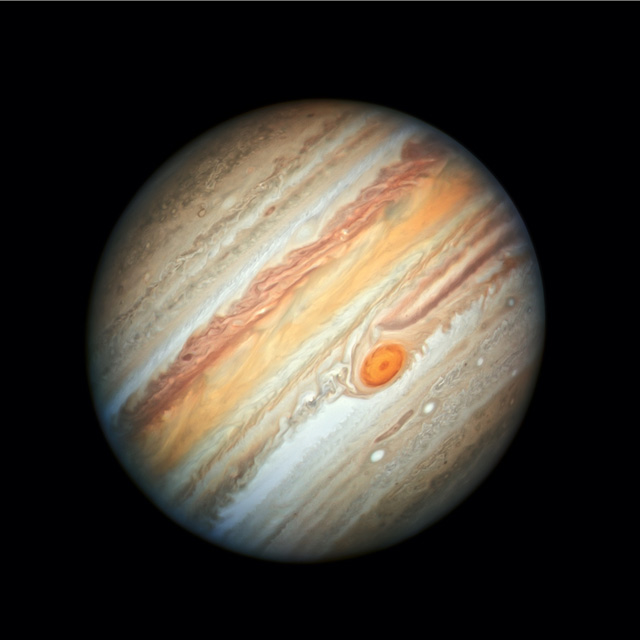 This new Hubble Space Telescope view of Jupiter, taken on June 27, 2019, reveals the giant planet's trademark Great Red Spot, and a more intense color palette in the clouds swirling in Jupiter's turbulent atmosphere than seen in previous years.