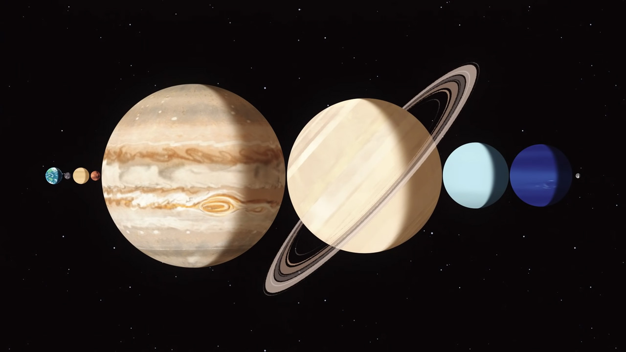 Illustration of the other 7 major planets between the Earth and Moon