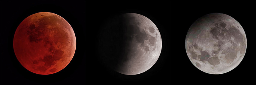 three types of lunar eclipses, side-by-side