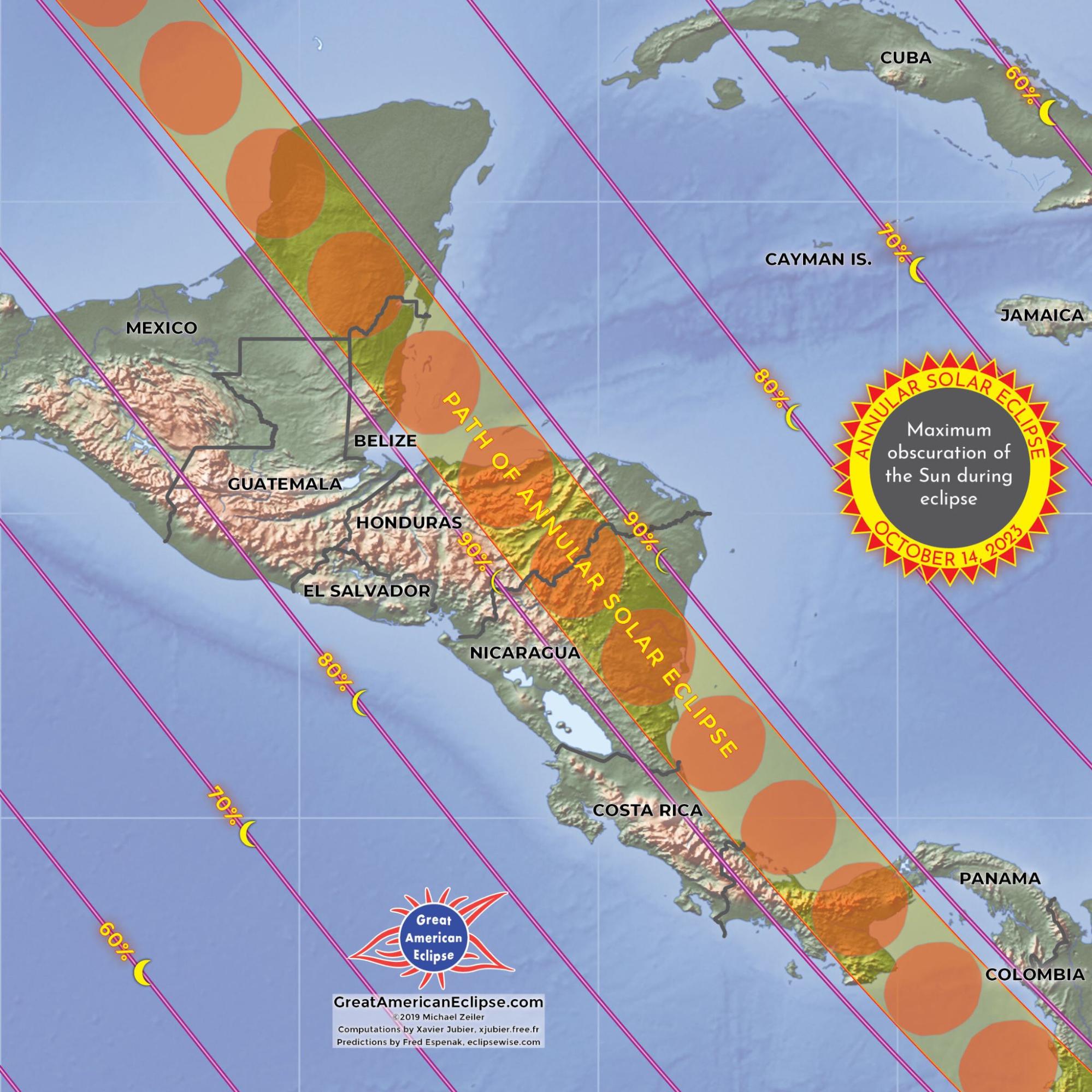 |map of annular eclipse passing over Central America