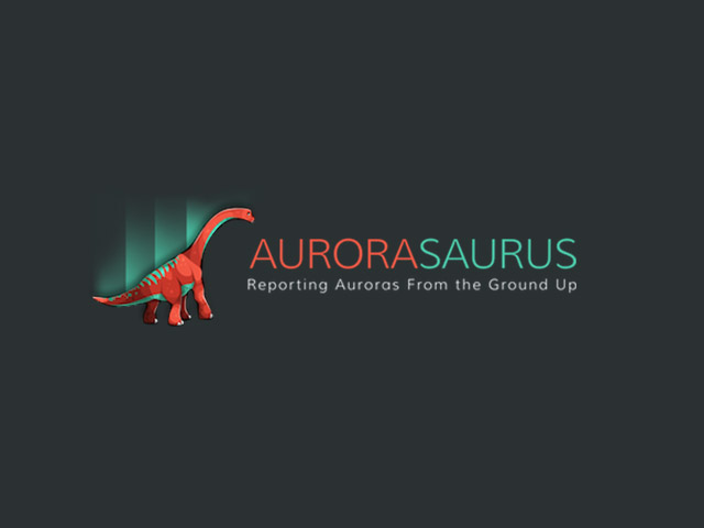 Logo for aurorasaurus showing a brontosaurus