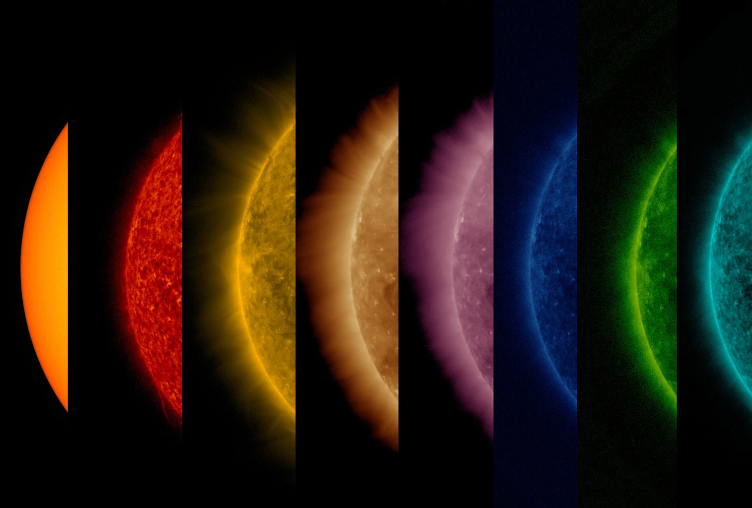 several views of sun in different wavelengths of light