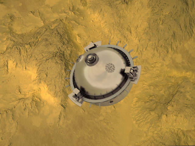 Artist concept of space probe descending to Venus