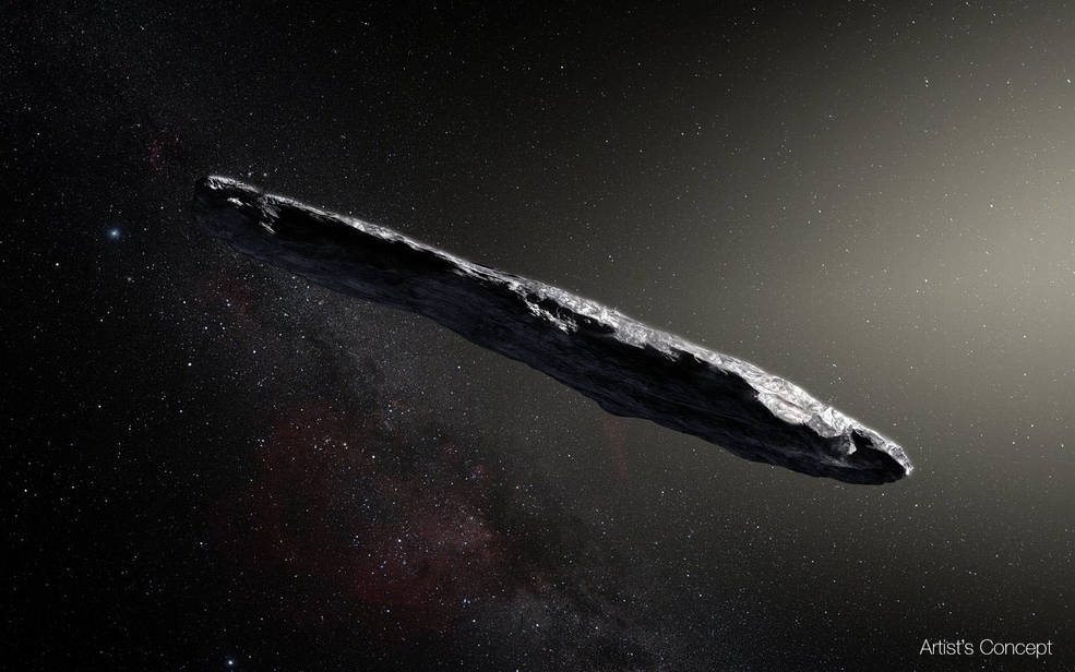 elongated asteroid in space