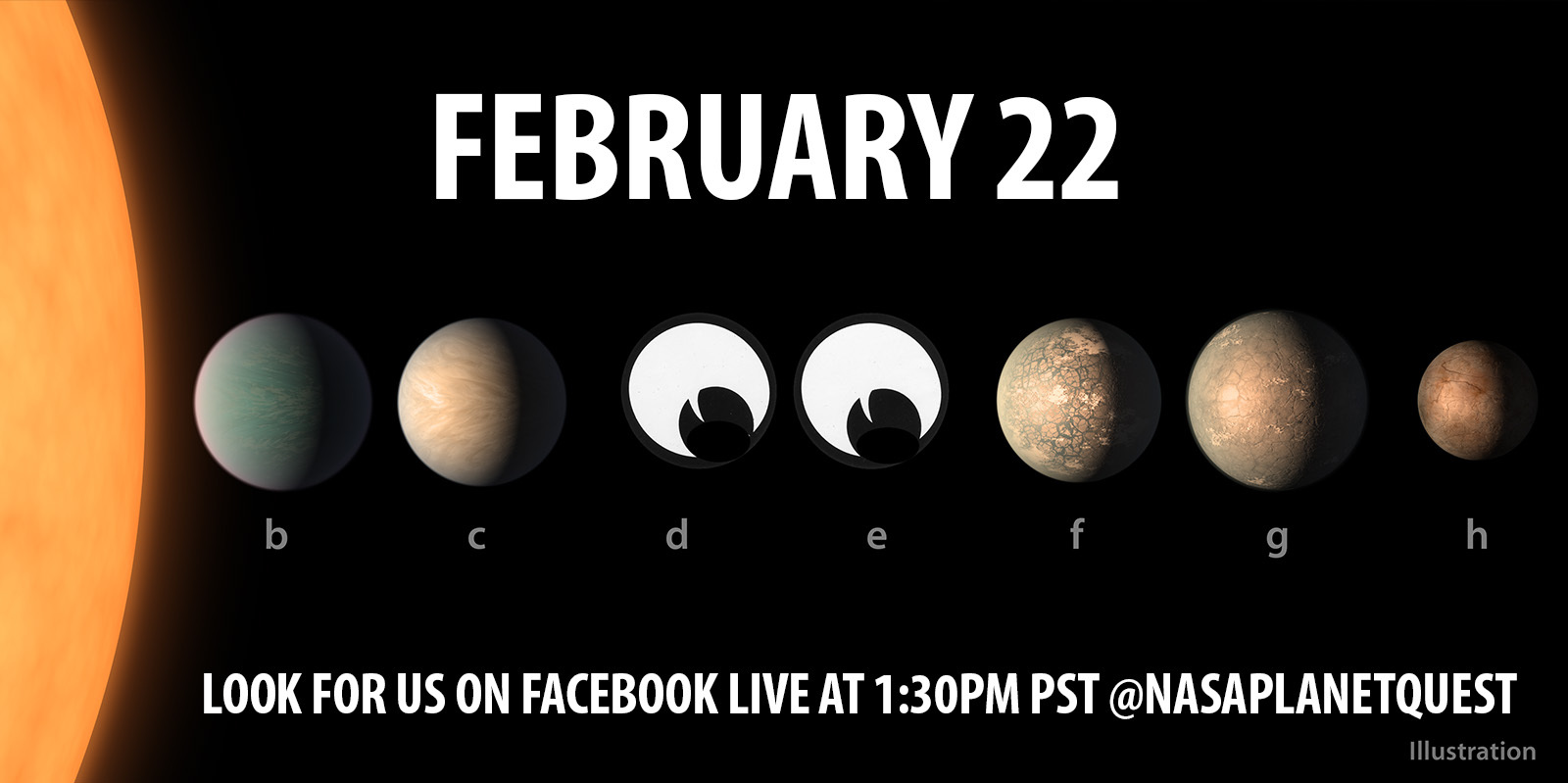 Ad says: Feb. 22, Look for us on Facebook Live at 1:30 p.m. PST @nasaplanetquest