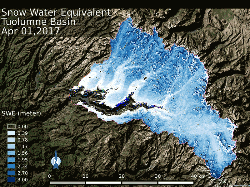 Snow Water Equivalent map of Tuolumne Basin