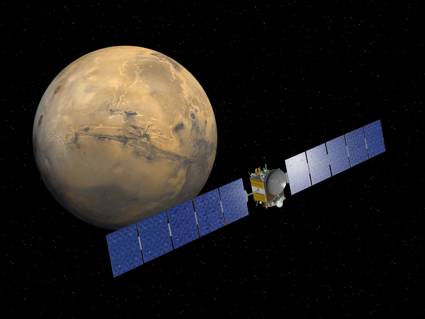 Artist Rendering of NASA's Dawn Spacecraft Approaching Mars