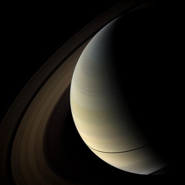 The shadows of Saturn's rings cast onto the planet