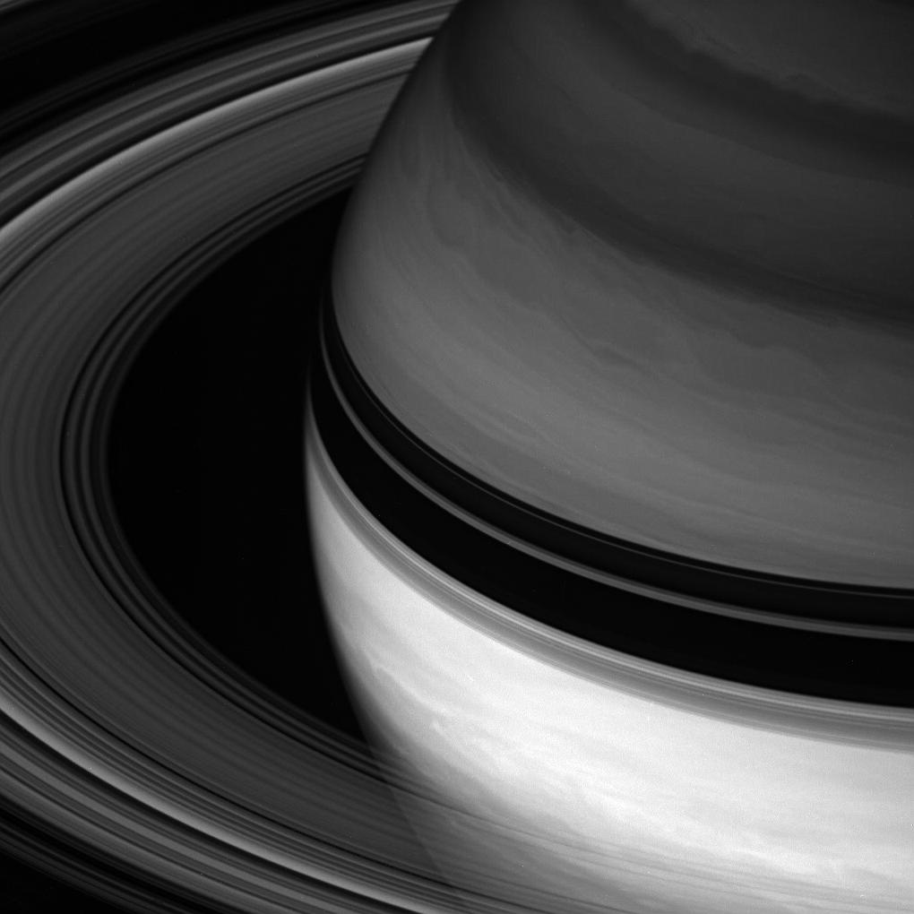 A partial view of Saturn and its rings