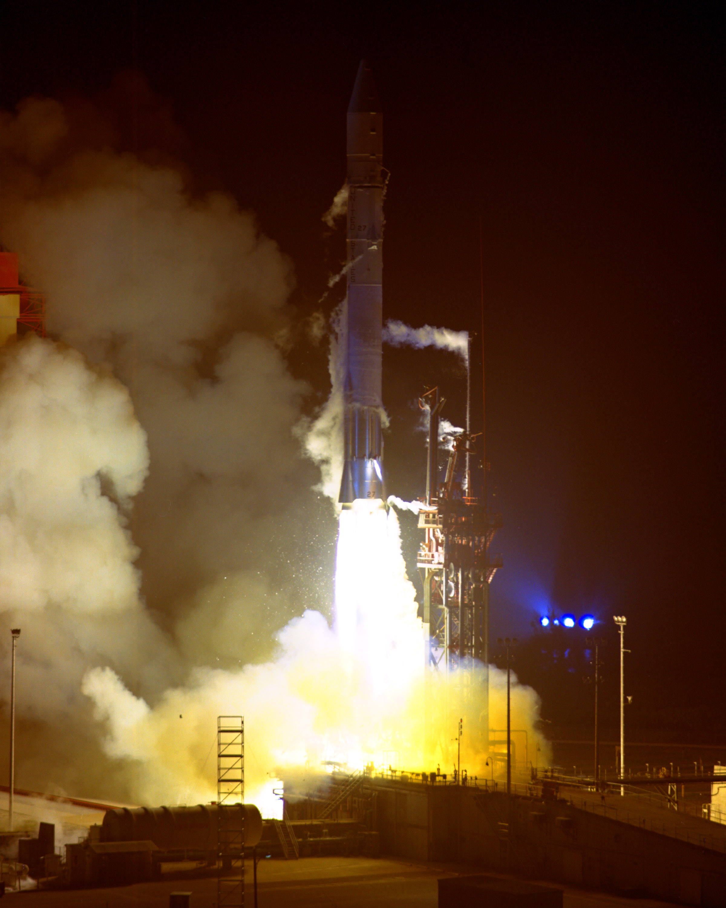 Rocket launching at night.