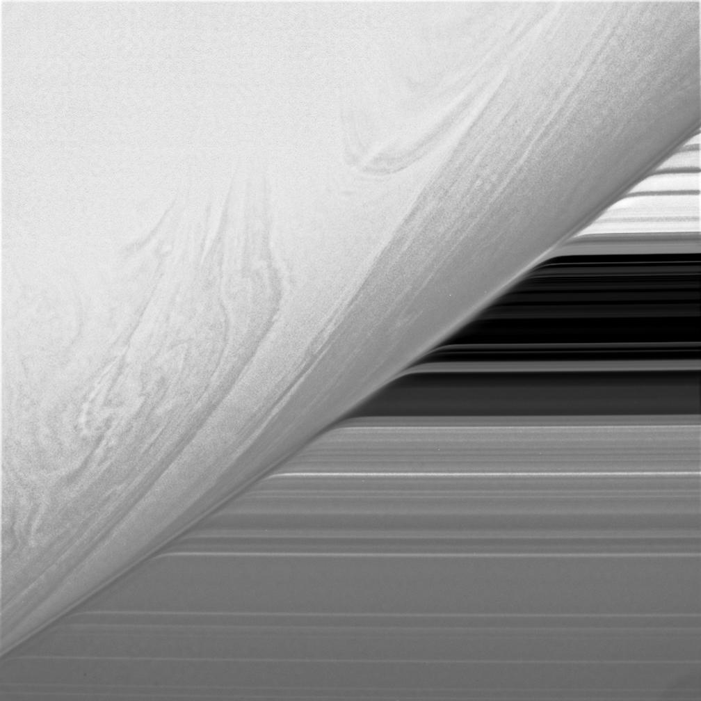 An extreme close-up of Saturn's swirling clouds