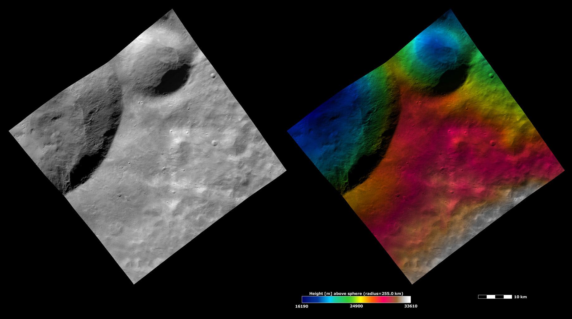 Apparent Brightness and Topography Images of Calpurnia and Minucia