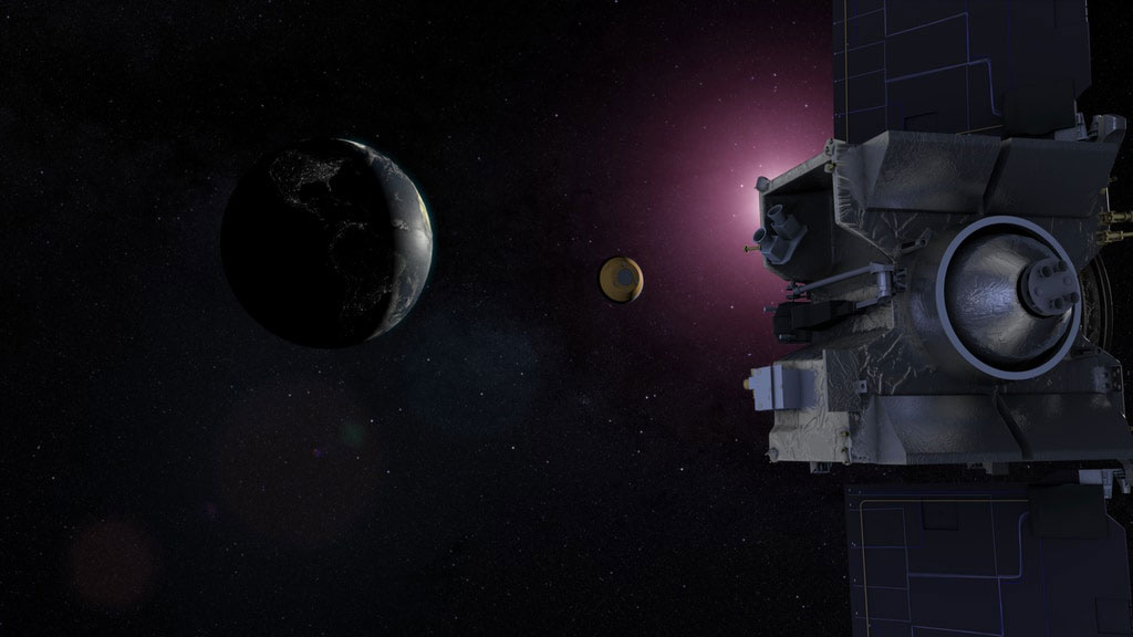 Artist's concept of OSIRIS-REx releasing its sample capsule to Earth.
