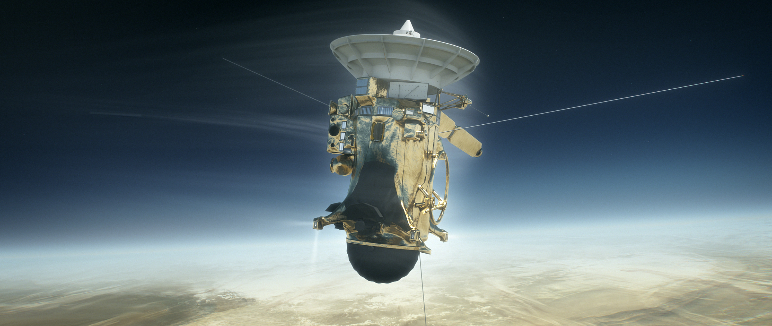 Illustration of Cassini entering Saturn's atmosphere.