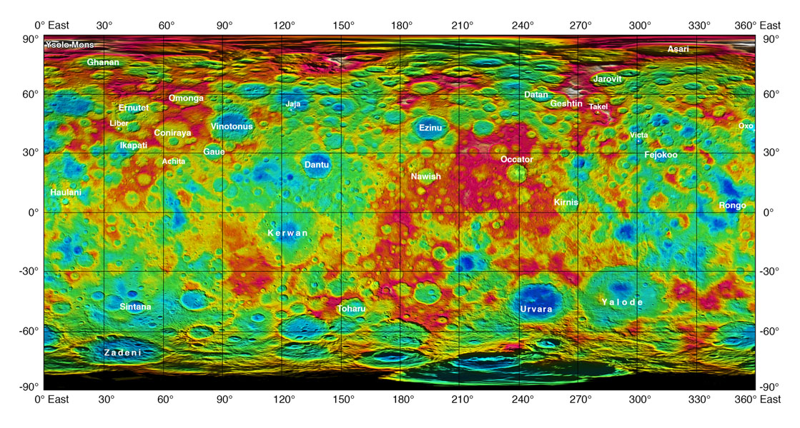 Topographic Ceres Map with Feature Names II