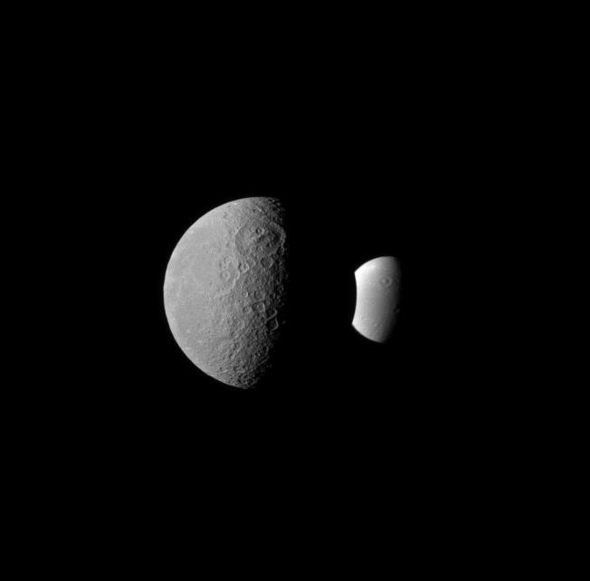 Rhea, left, and Dione