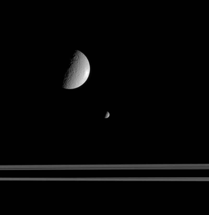 Dione and Rhea together near the rings