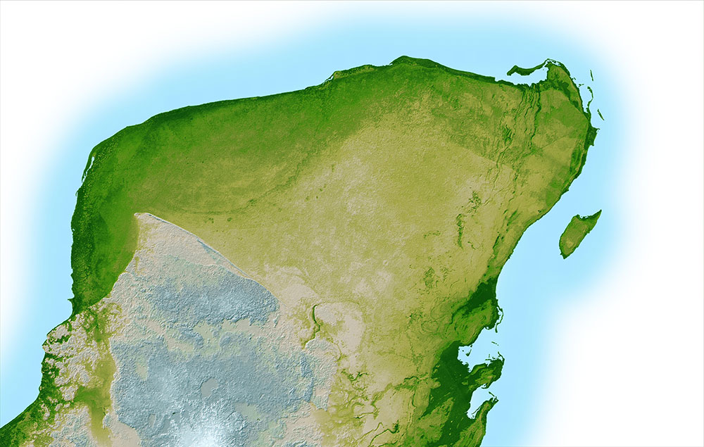 This shaded relief image of Mexico's Yucatan Peninsula show a subtle, but unmistakable, indication of the Chicxulub impact crater.