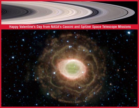 Valentine card with Saturn's rings on top and Lyra, the Ring Nebula