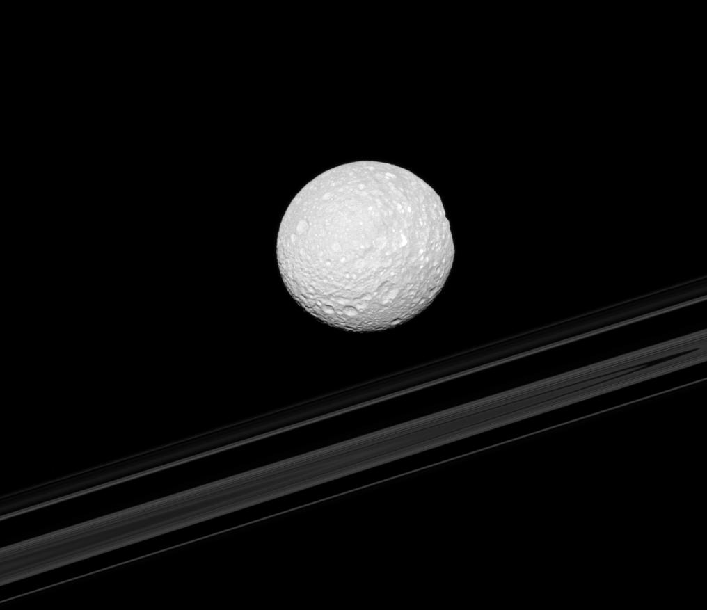 Mimas and Saturn's rings