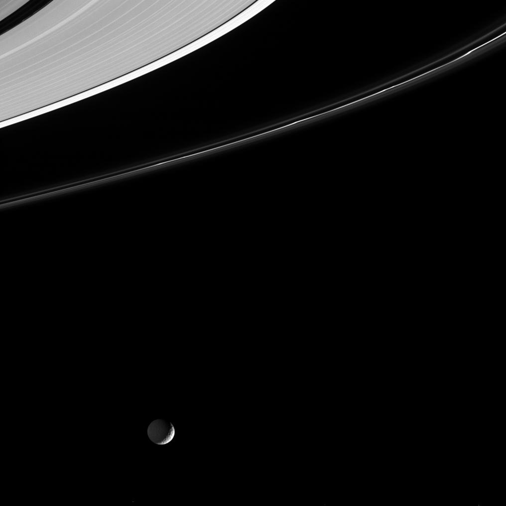 Mimas and the outer edges of Saturn's main rings