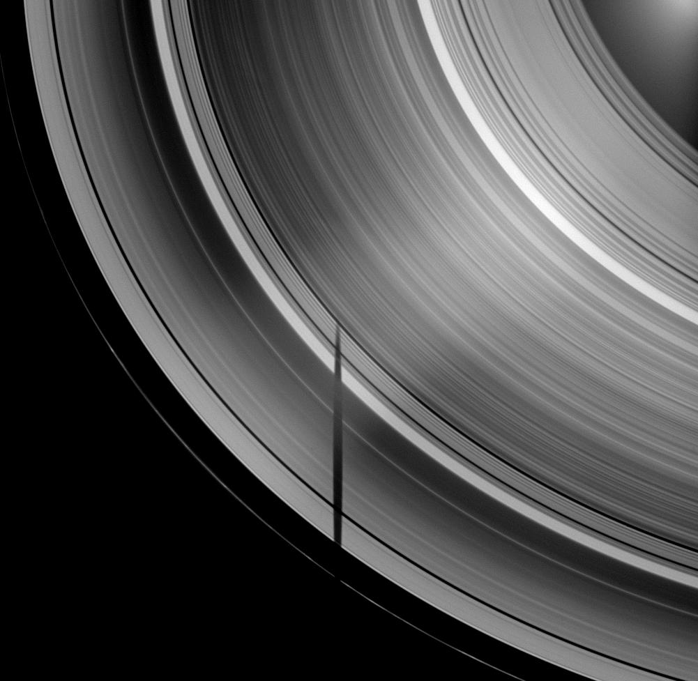 Tethys' shadow on Saturn's rings