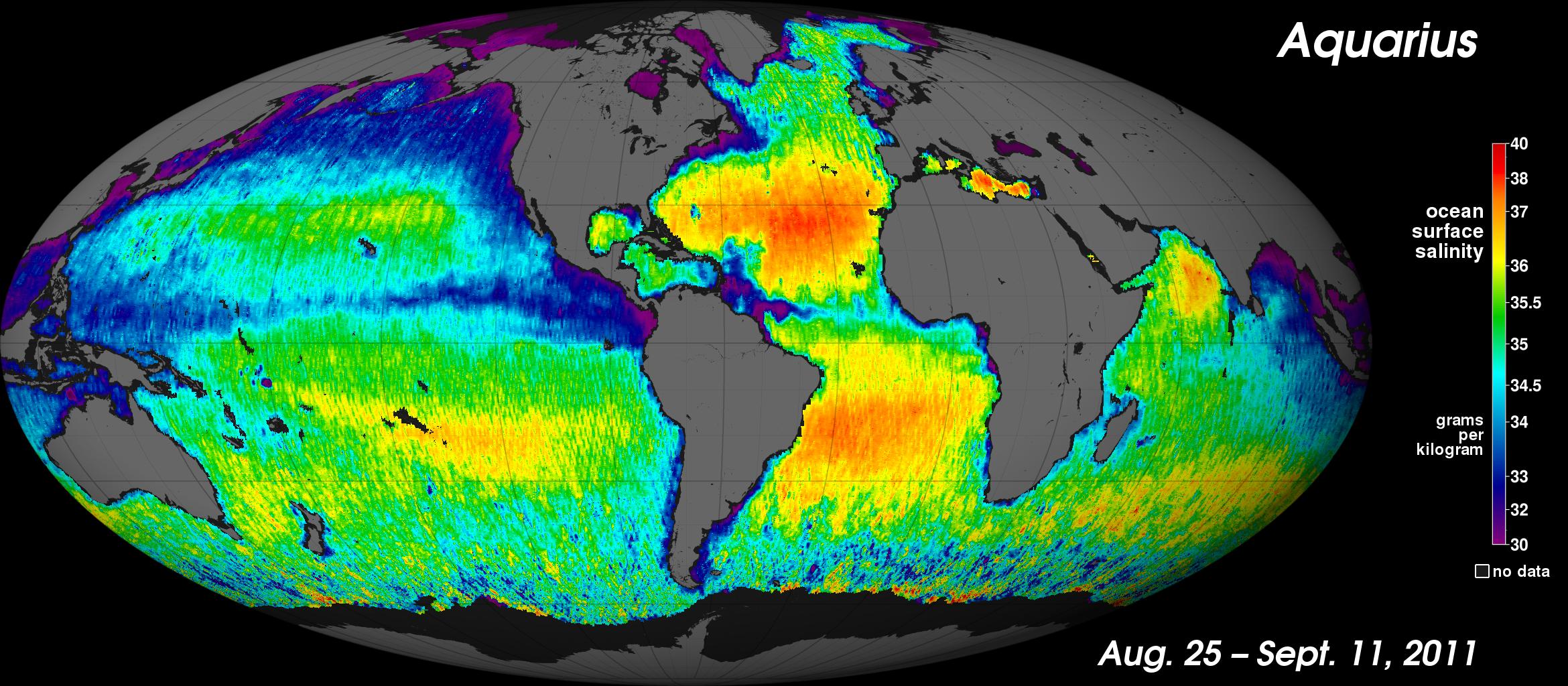 NASA's new Aquarius instrument has produced its first global map of the salinity, or saltiness, of Earth's ocean surface, providing an early glimpse of the mission's anticipated discoveries.