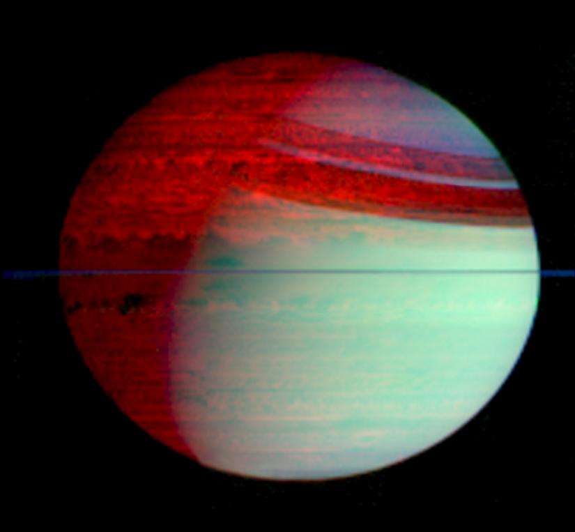 A false-color mosaic of Saturn