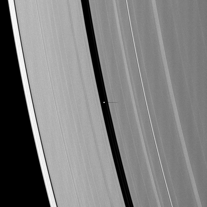 Pan casts a short shadow on Saturn's A ring