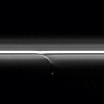 Prometheus slowly collides with the diffuse inner edge of Saturn's F ring