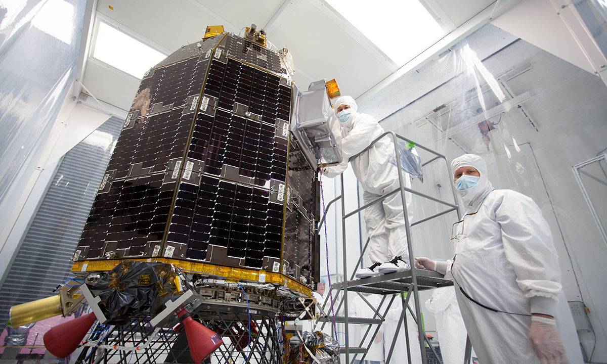 Engineers at NASA's Ames Research Center, Moffett Field, Calif., prepare NASA's Lunar Atmosphere and Dust Environment Explorer (LADEE) Observatory for acoustic environmental testing.