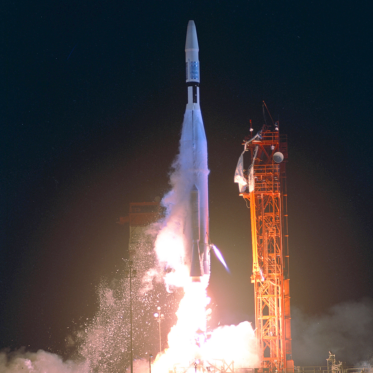 An Atlas-Agena 5 carrying the Mariner 1 spacecraft lifts off from the Cape Kennedy Launch Complex on a mission to Venus.