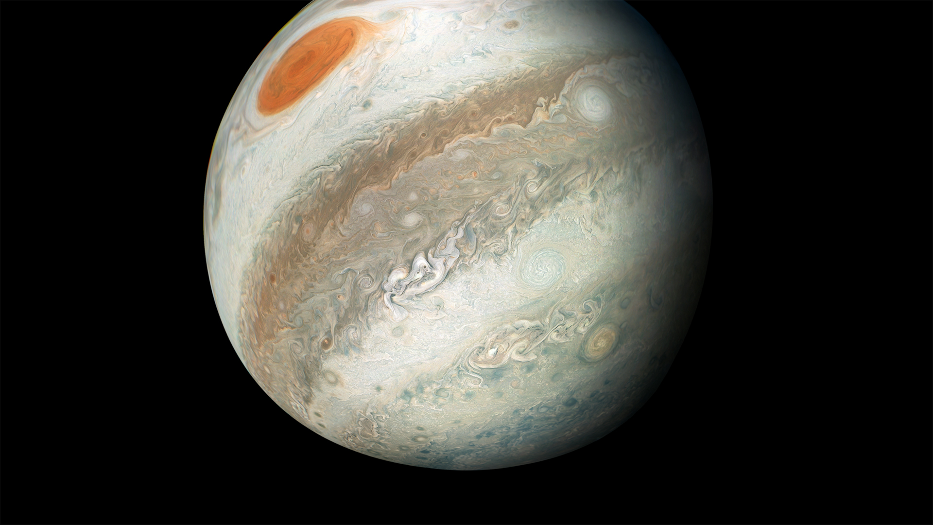 A new perspective of Jupiter from the south makes the Great Red Spot appear as though it is in northern territory