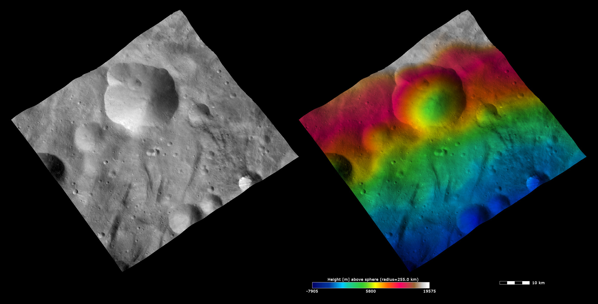 Topography and Albedo Image of Urbinia Crater
