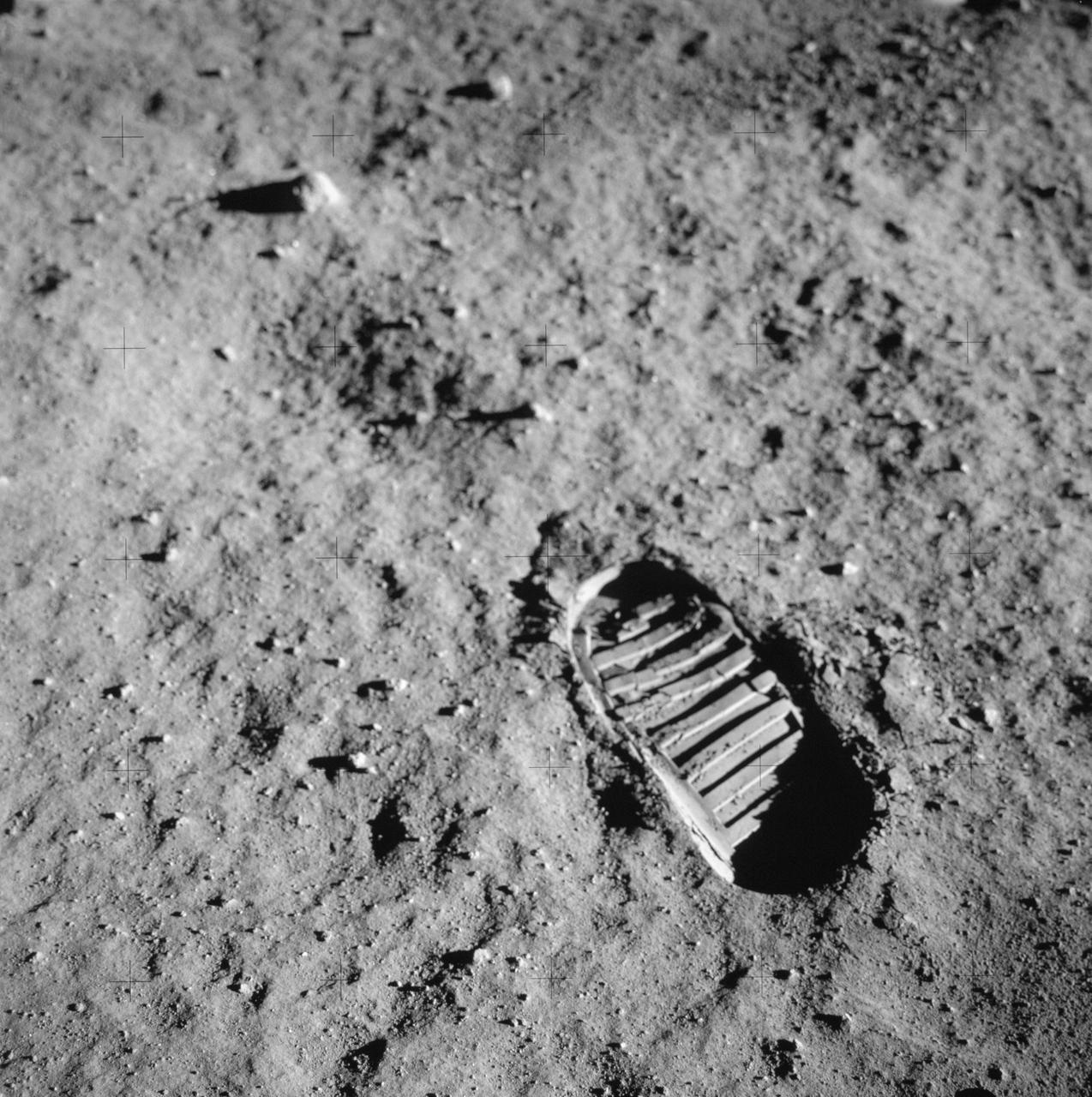 Photograph of close-up of astronaut footprint in lunar soil