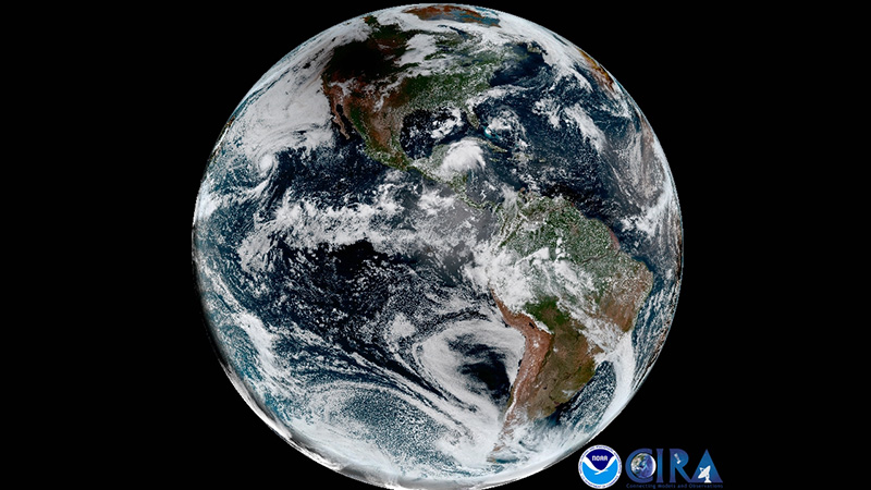 This full-disk geocolor image from the GOES-16 satellite shows the shadow of the Moon covering a large portion of the northwestern United States on Aug. 21, 2017.