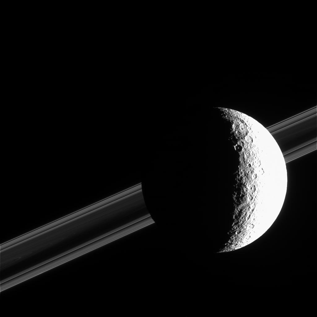 Saturn's brightly sunlit moon Rhea