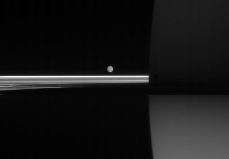 Enceladus, Mimas, Saturn and its rings