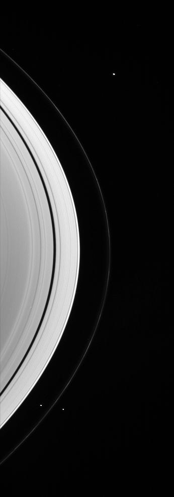 Prometheus, Pandora, and Janus near Saturn's rings