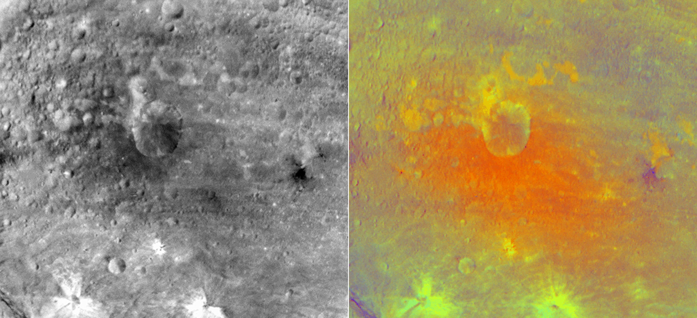 False-Color Image of an Impact Crater on Vesta