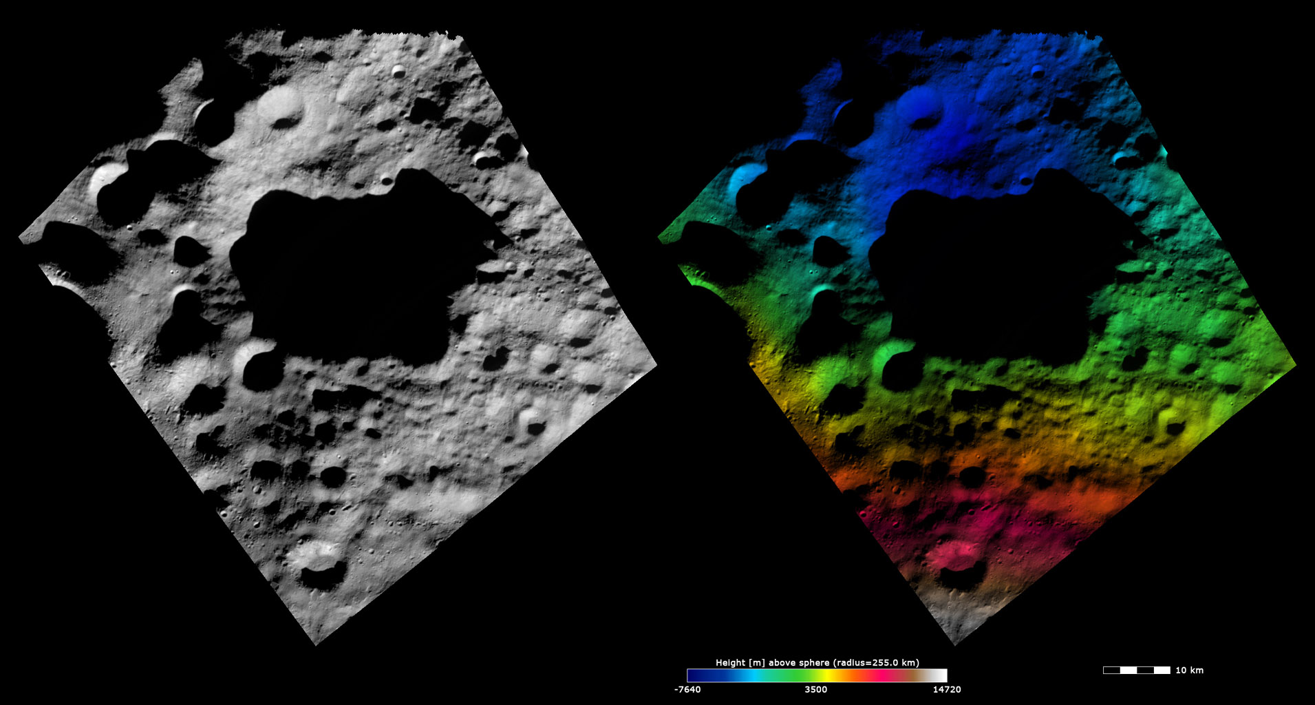 Topography and Albedo Image of Domitia Crater