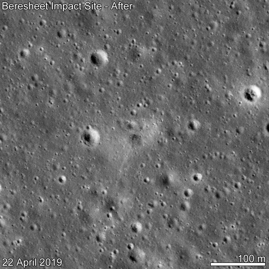 Animated GIF showing spacecraft impact crater appearing on the surface of the Moon.
