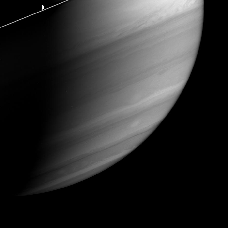 Dione just above Saturn's ringplane