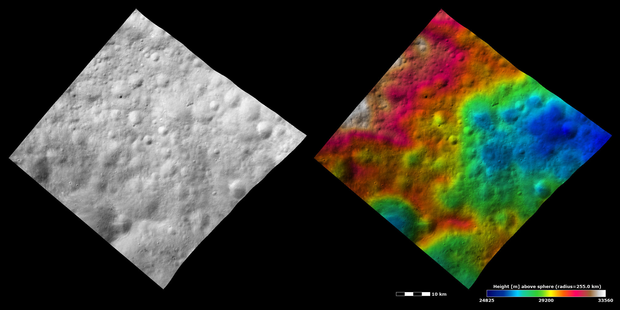 Topography and Albedo Image of Ancient Terrain with Ruined Crater