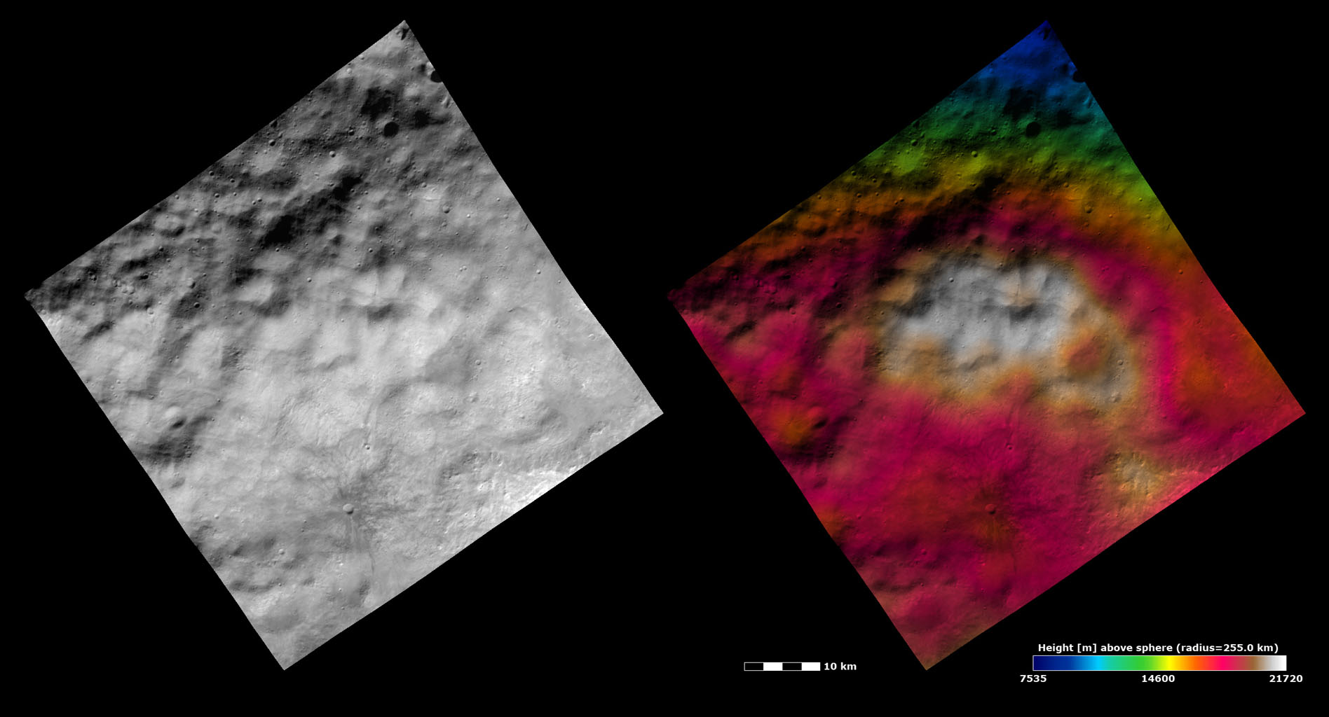 Topography and Albedo Image of Hummocky-mantled Terrain on Vesta