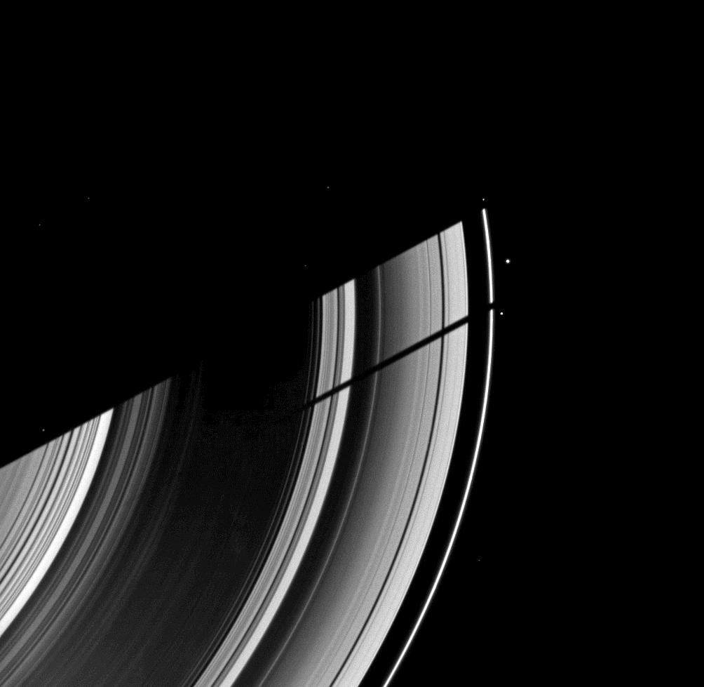 Tethys casts its shadow on Saturn's rings
