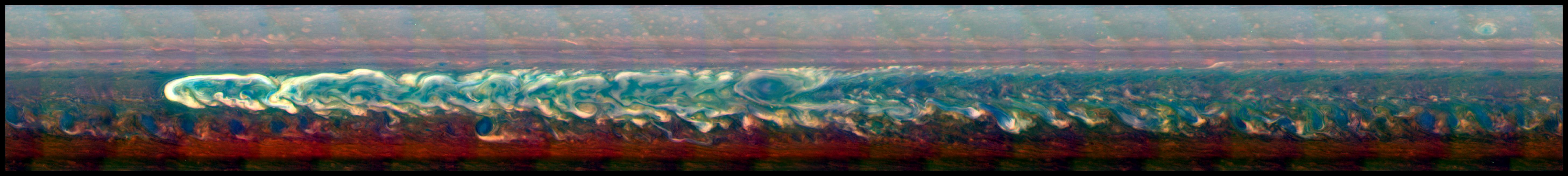 This mosaic of a great northern storm on Saturn 
